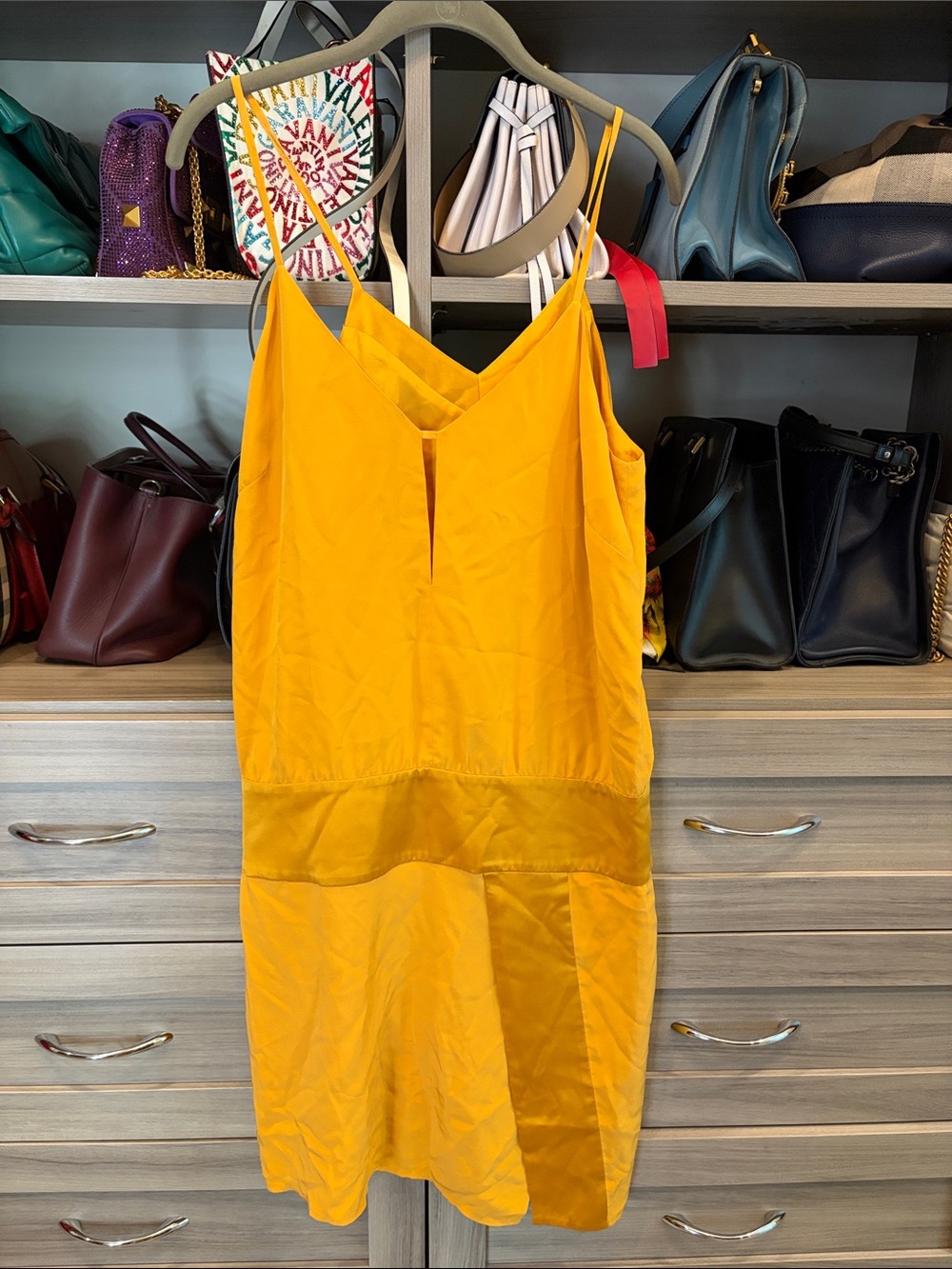 Mason Yellow V-Neck Spaghetti Strap Mini Dress